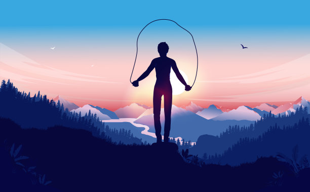 户外运动-剪影跳绳图片下载