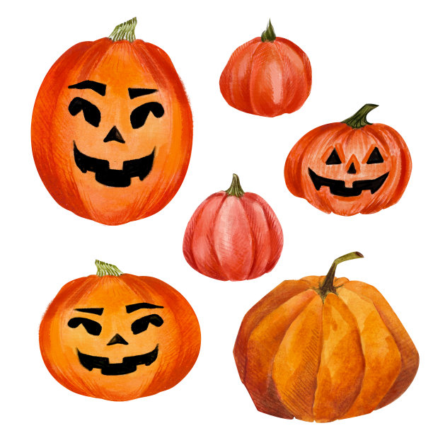 万圣节水彩剪纸南瓜图片下载