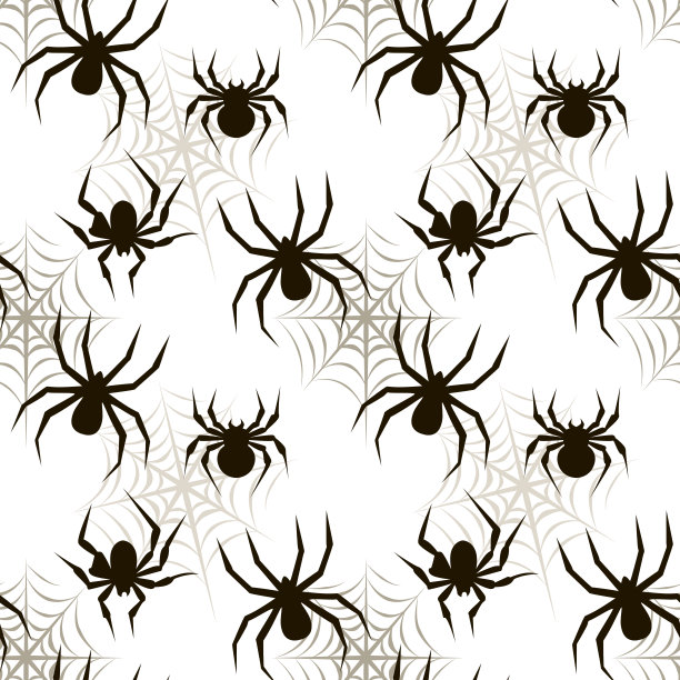 白色背景上的万圣节蜘蛛无缝图案元素图片下载