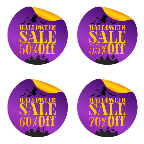 万圣节紫罗兰销售贴纸套装女巫50%，55%，60%，70%优惠图片下载