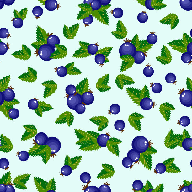 图案蓝色浆果与绿色的叶子图片下载