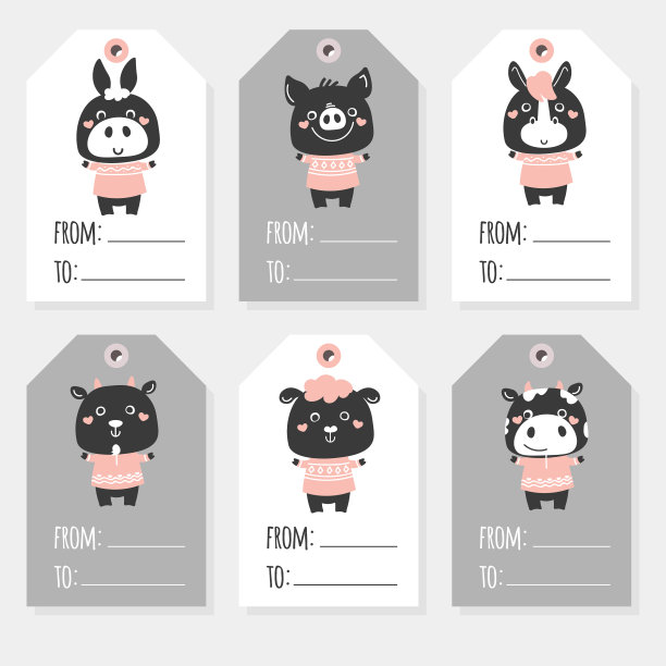 黑白农场动物设驴猪图片下载