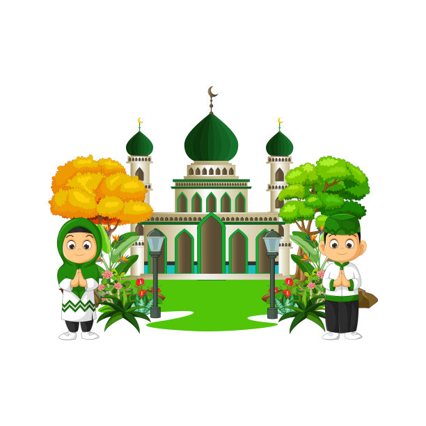 清真寺与孩子的卡通图片下载