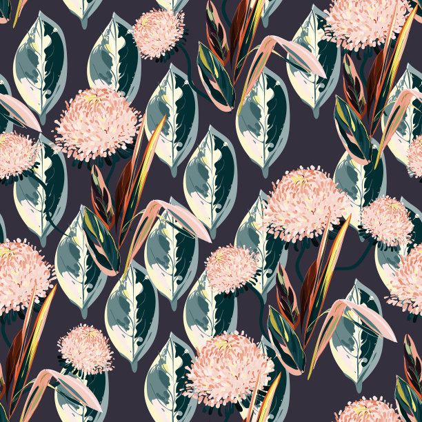 粉红色的菊花和热带棕榈树图片下载