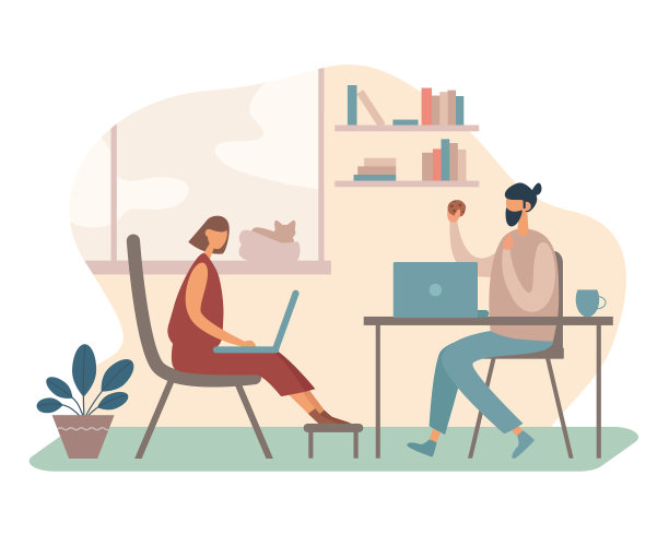 现代夫妻一起在家远程工作图片下载