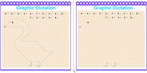 在箭头上画一幅画。卡通图形鹅。儿童工作表图片下载