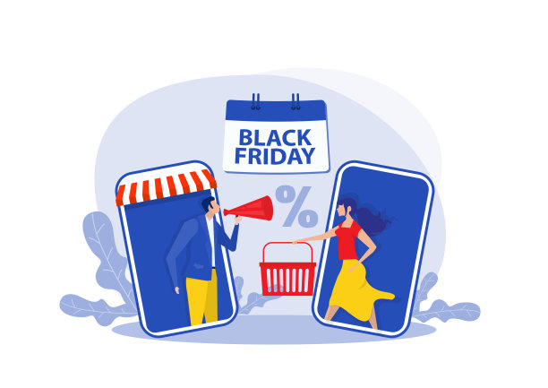 黑色星期五购物;女人网店;促销采购营销插图图片下载
