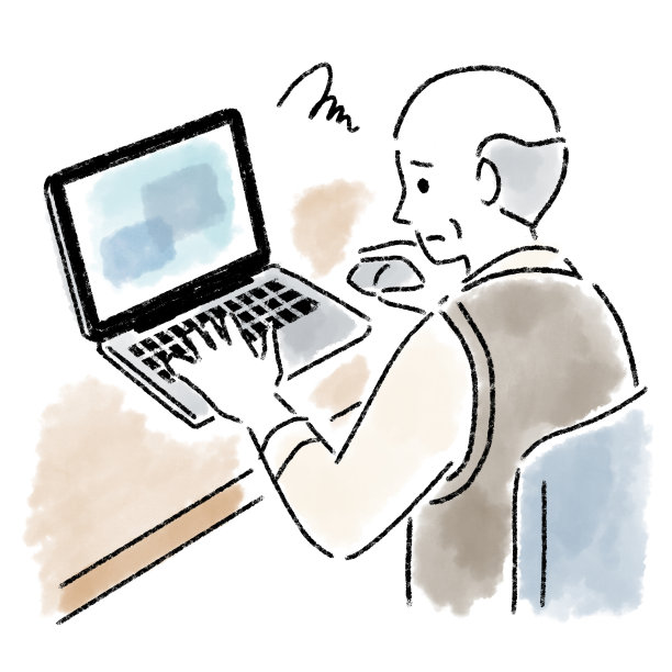 操作前台笔记本电脑的资深男士困惑不已图片下载