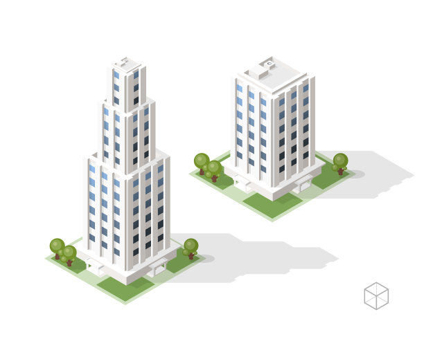 等距高质量的城市建筑与阴影的背景。孤立的向量元素图片下载