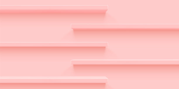 墙上的粉色3d架子。木制水平现实空架子图片下载