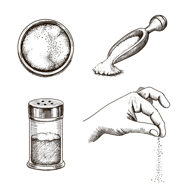 海盐手绘集。盐调味品包装图片下载