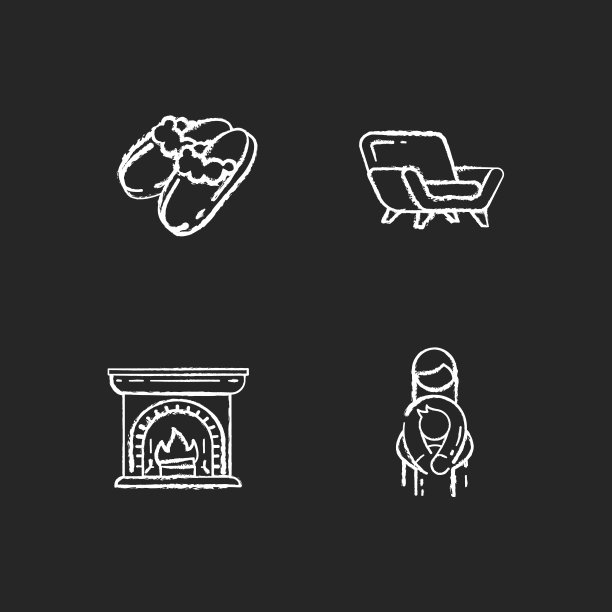 舒适心情粉笔白色图标设置在黑色背景图片下载