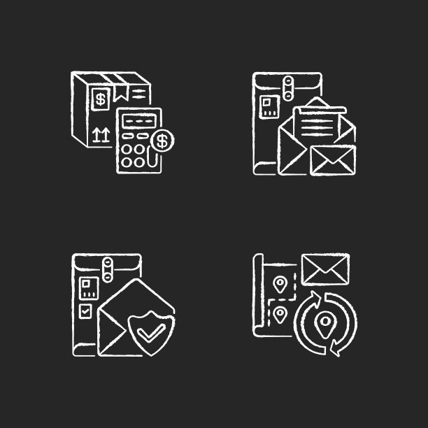 邮件粉笔白色图标设置在黑色背景图片下载
