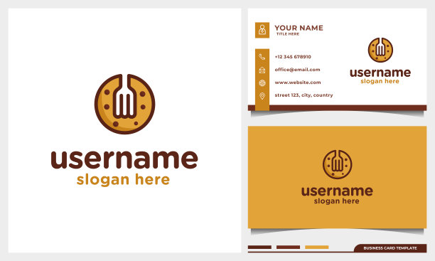 饼干巧克力芯片饼干标志设计与叉的概念和名片模板图片下载