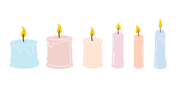 一套燃烧的香薰蜡烛。手绘平面矢量插图。为圣诞节、新年、节假日设计图片下载