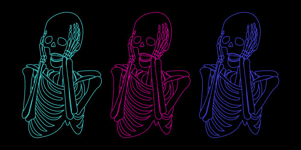 诡异的有三个彩色的尖叫骷髅图片下载