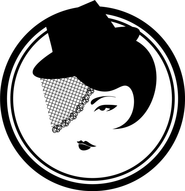 黑色和白色的图标与复古女士面纱图片下载