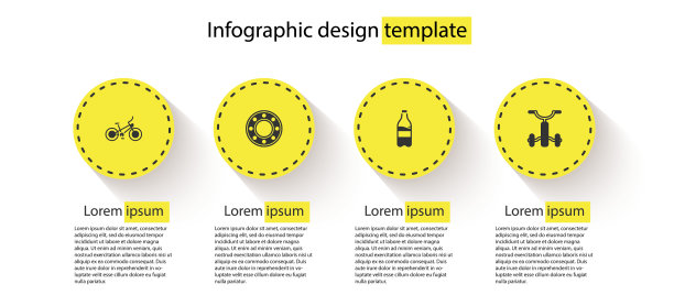 集自行车，滚珠轴承，运动瓶，水和儿童。业务信息模板。向量图片下载