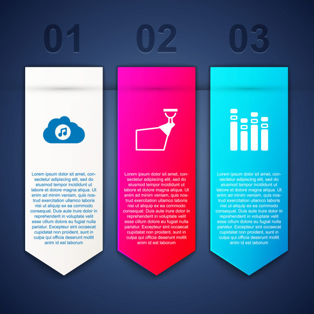 设置音乐流媒体服务，电影聚光灯和均衡器。业务信息模板。向量图片下载