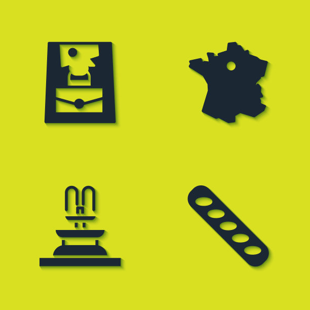 集手提包，法国长棍面包，喷泉和地图的法国图标。向量图片下载