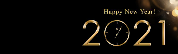 插图2021年快乐新年背景与黄金时钟。节日黄金2021卡，传单，邀请，海报，代金券，横幅。为文本复制空间。横幅图片下载