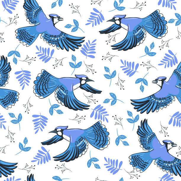蓝鸟飞行的无缝图案图片下载