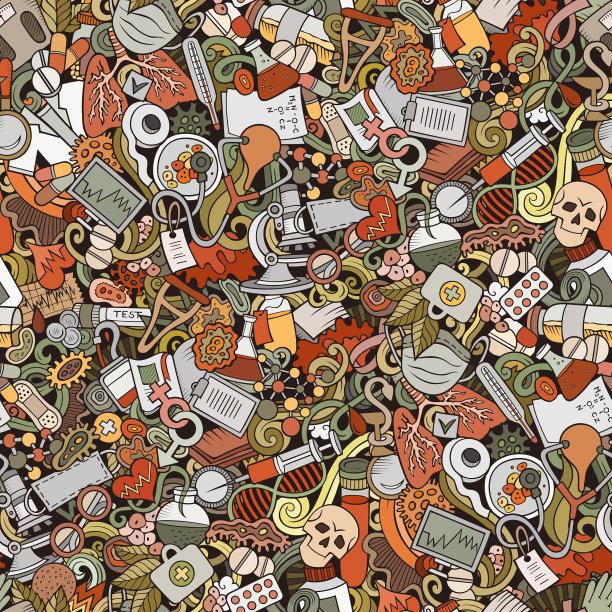 卡通可爱的涂鸦手画药无缝图片下载