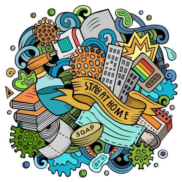 卡通涂鸦留在家里图片下载