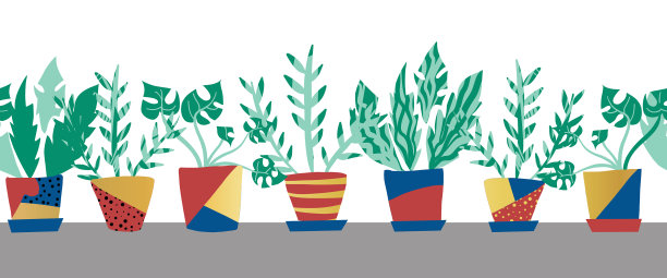 盆栽植物边界无缝重复图片下载