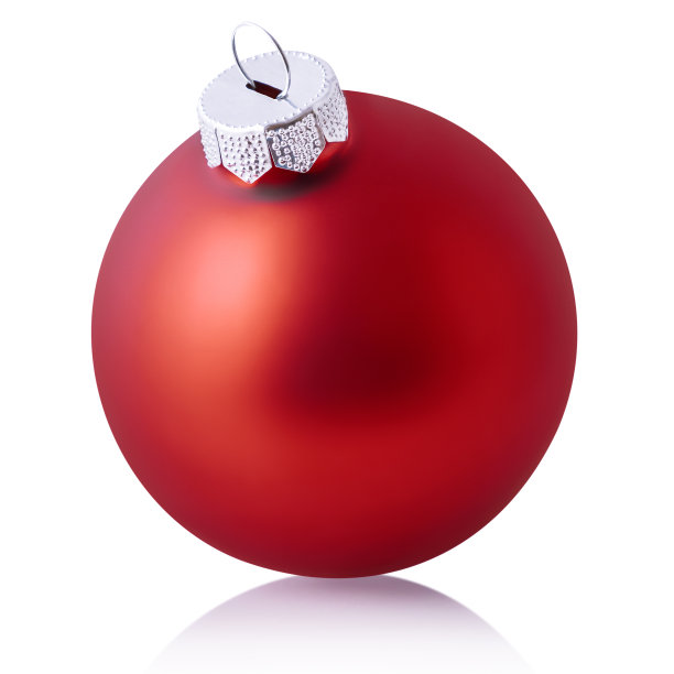 白色背景下孤立的红色圣诞球。图片下载
