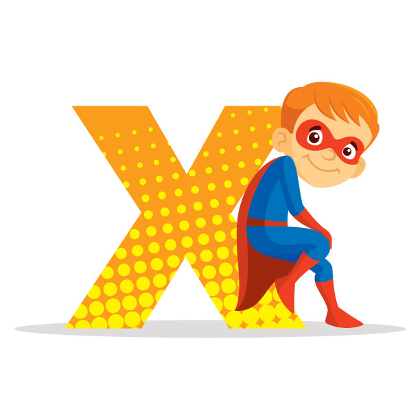 ABC字母x超级英雄男孩卡通人物图片下载