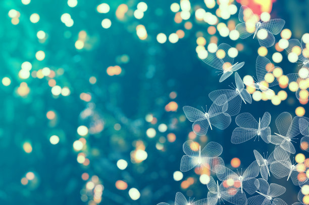 模糊的灯光背景和抽象的网格飞蛾蝴蝶。复制空间的网站，海报，海报和墙纸。三维演示图片下载