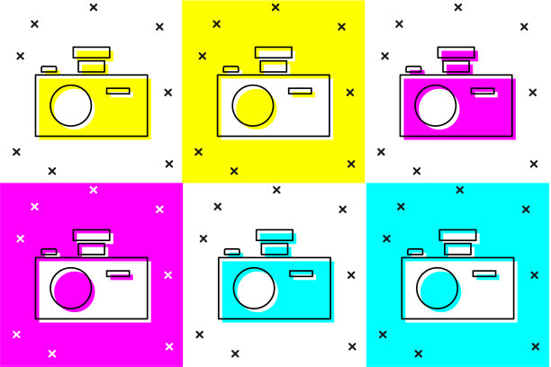 设置照片相机图标孤立的颜色背景图片下载