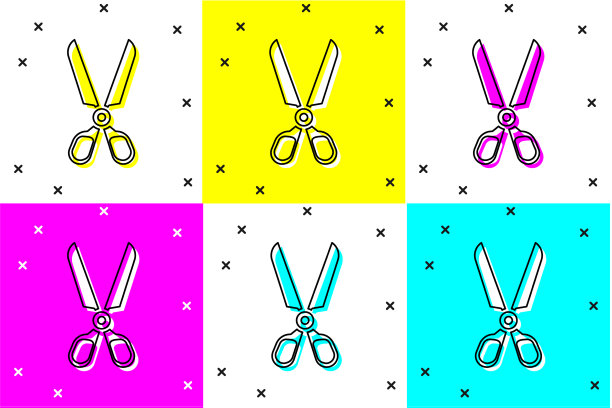 设置剪子图标孤立的颜色背景图片下载