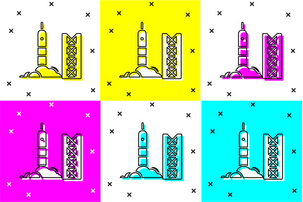 设置火箭发射从太空港图标孤立图片下载