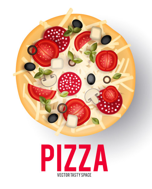 美味的披萨配番茄香肠橄榄蘑菇图片下载