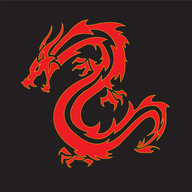 红黄相间的龙在黑暗的背景上图片下载