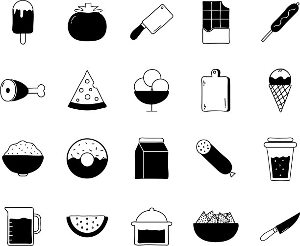 食物剪影风格图标集设计图片下载