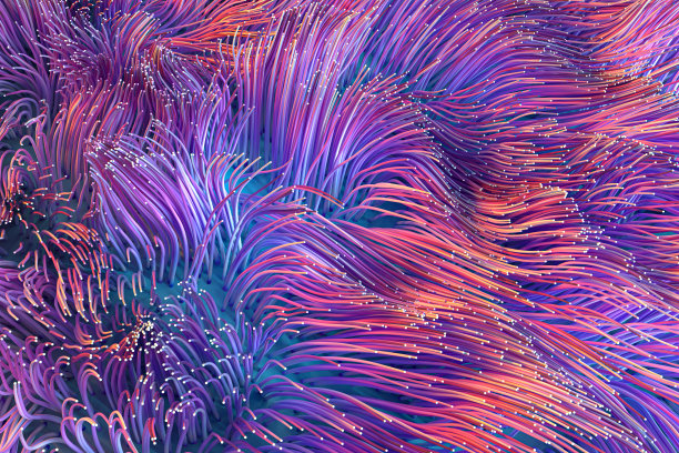 成长的波浪粒子，抽象的颜色背景，3d渲染。图片下载