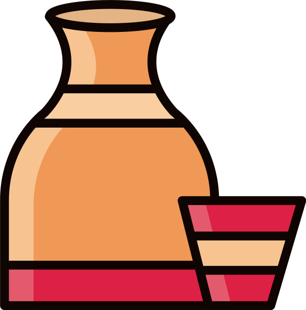 水壶和杯子粘土厨房线和填充图标图片下载