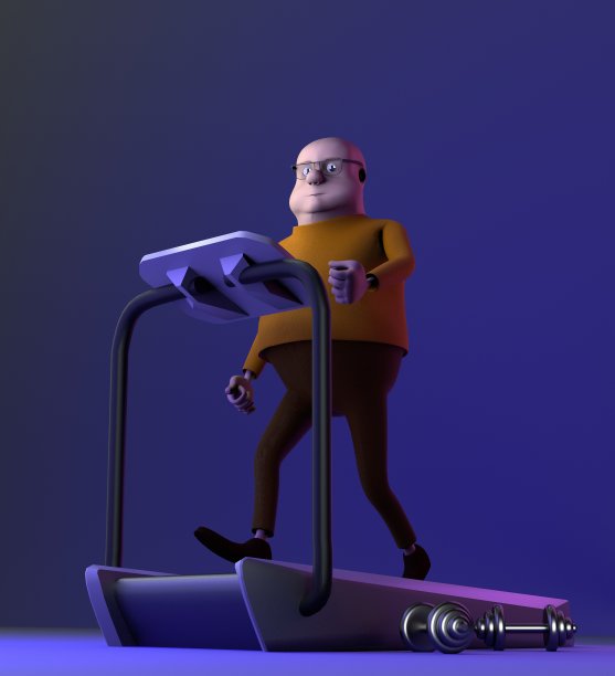 跑步机上跑步的人，霓虹背景，3d渲染。图片下载