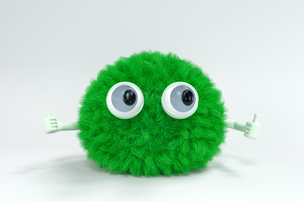 毛茸茸的卡通人物拇指伸出，3d渲染。图片下载