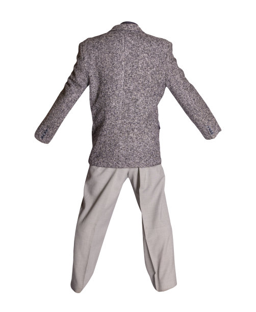 男性灰色夹克和浅灰色裤子孤立在白色背景图片下载