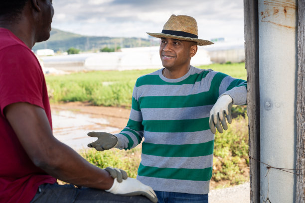 拉丁美洲农民在农场和非洲伙伴交谈图片下载