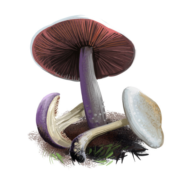 蘑菇突然球茎蘑菇或扁平球茎蘑菇食用菌孤立在白色。数码艺术插画，天然食品，包装标签。秋季收获真菌在草地上。图片下载