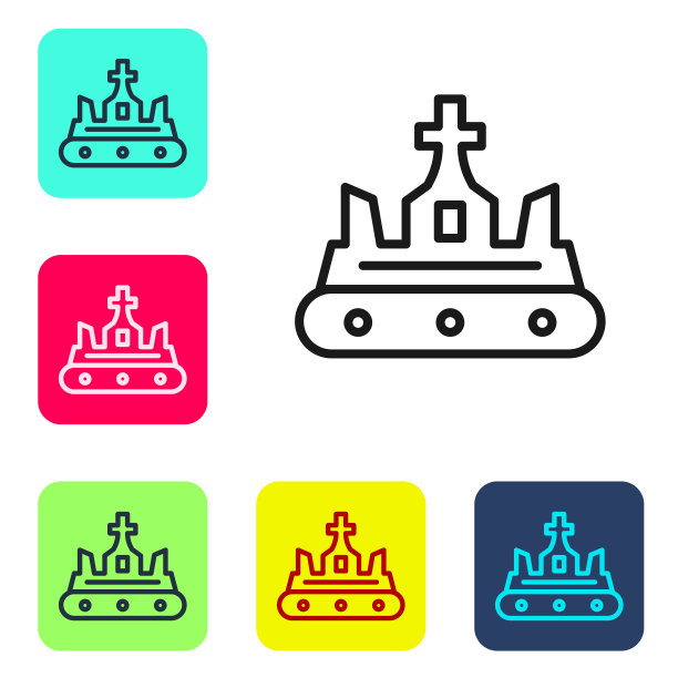 黑线英国皇冠图标孤立在白色背景。设置图标的颜色方形按钮。向量图片下载