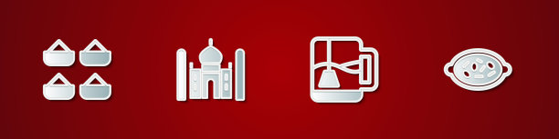 集印度香料，泰姬陵，茶包茶杯和茶碗图标。向量图片下载