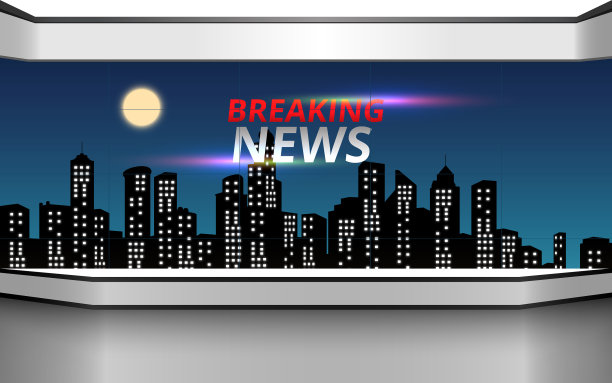晚间城市背景的新闻演播室图片下载