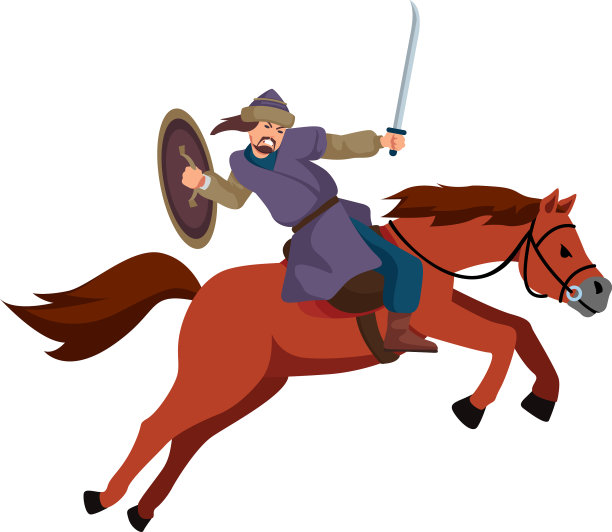 蒙古武士正骑着马，手里拿着图片下载