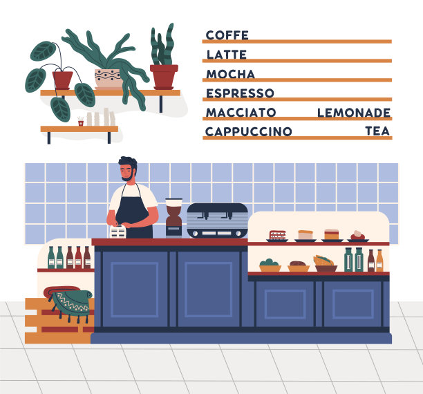 穿着围裙的男咖啡师在咖啡馆工作图片下载